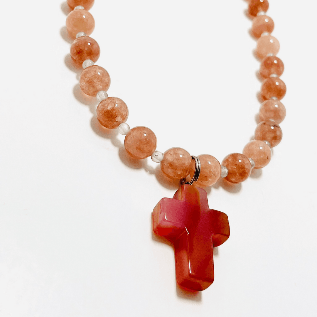 ✝️ Faithfully Rooted: 18" Sunstone & Labradorite Cross Necklace — photo 1