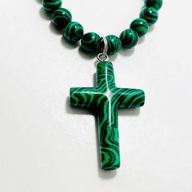 ✝️ Faithfully Rooted: 24.5" Malachite Cross Necklace