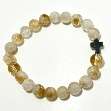 ✝️ Faithfully Rooted: 8mm Citrine Bracelet with Hematite Cross