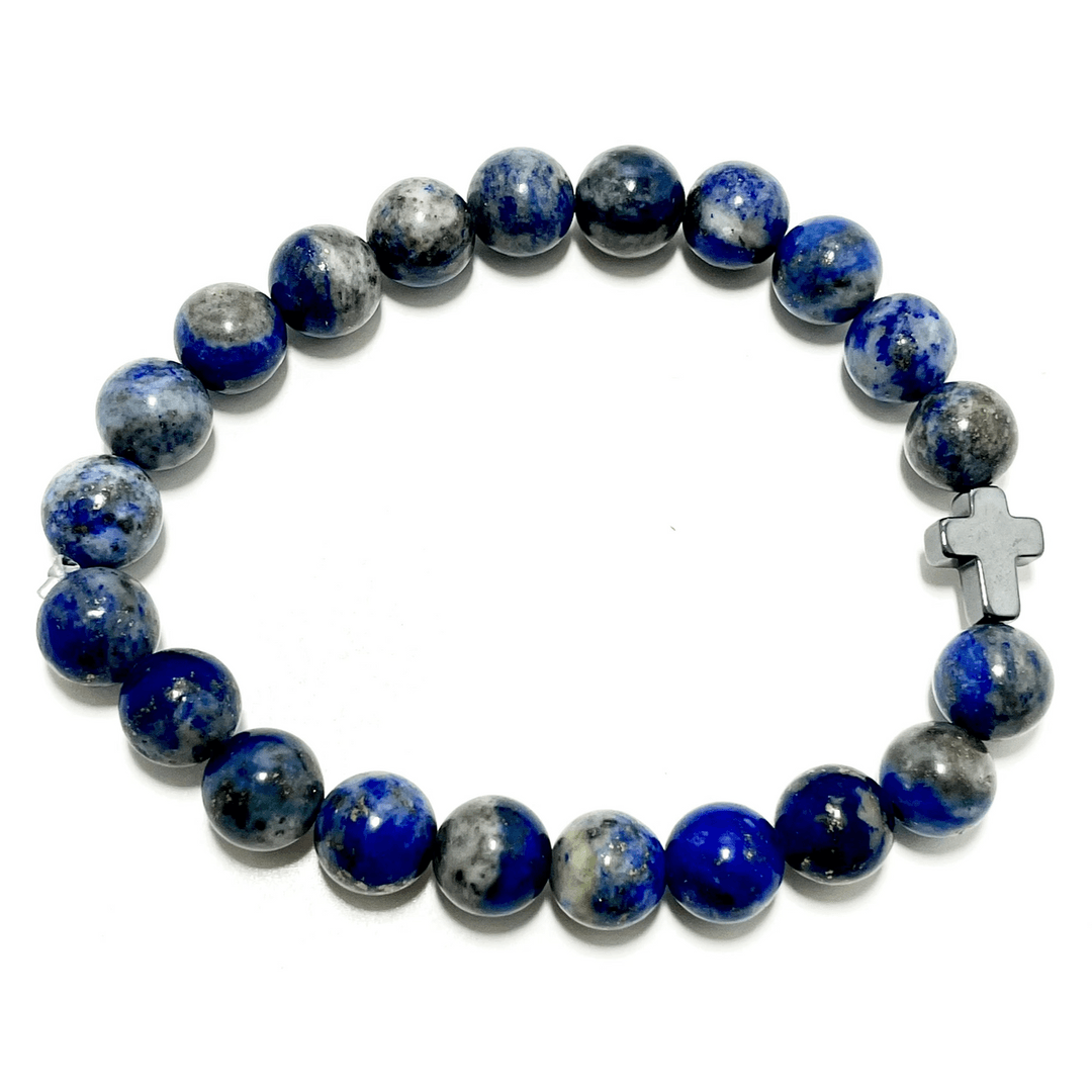 ✝️ Faithfully Rooted: 8mm Lapis Lazuli Bracelet with Hematite Cross — photo 1
