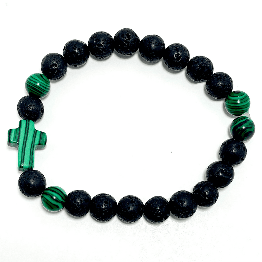 ✝️ Faithfully Rooted: 8mm Lava Stone & Malachite Diffuser Cross Bracelet — photo 1