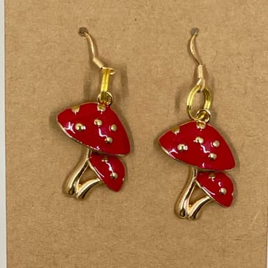 🍄✨ Gold Coated Stainless Steel Red Mushroom Dangle Earrings – Whimsical & Bold