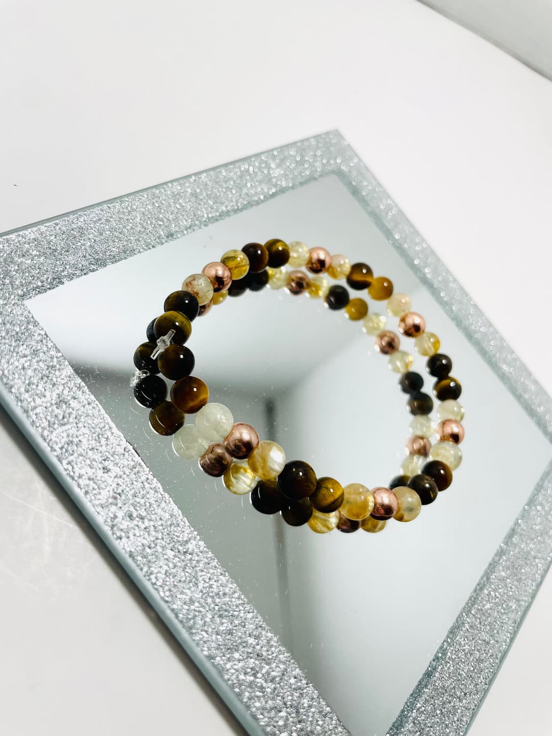Handmade 6mm Tiger’s Eye, Citrine & Rose Gold Bracelet — photo 1