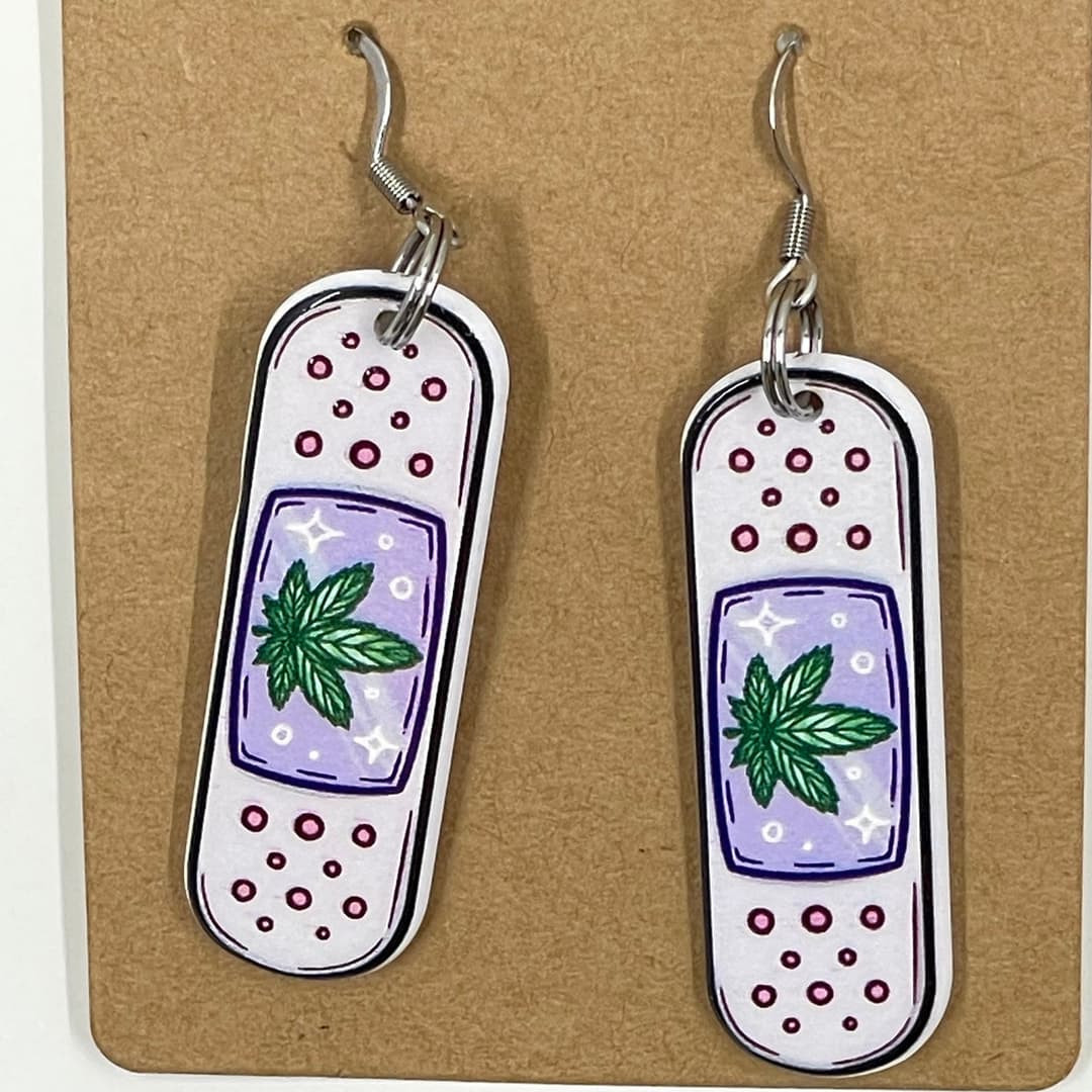 ๐ฟ๐ Healing Vibes Earrings โ Weed Bandaid Dangle Statement
