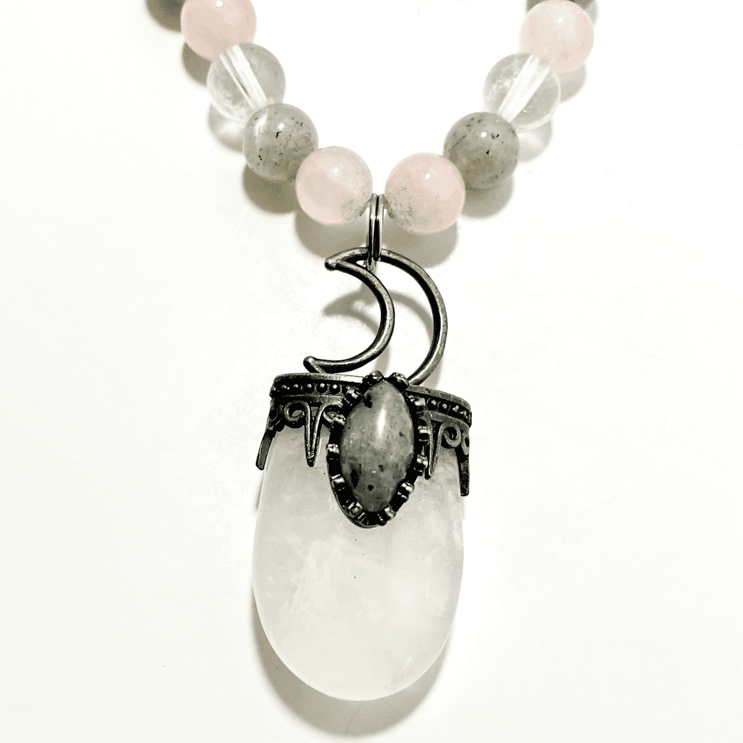 🌙✨ Lunar Light Necklace – 25” Clear Quartz Moon w/ Labradorite & Rose Quartz Vibes — photo 1