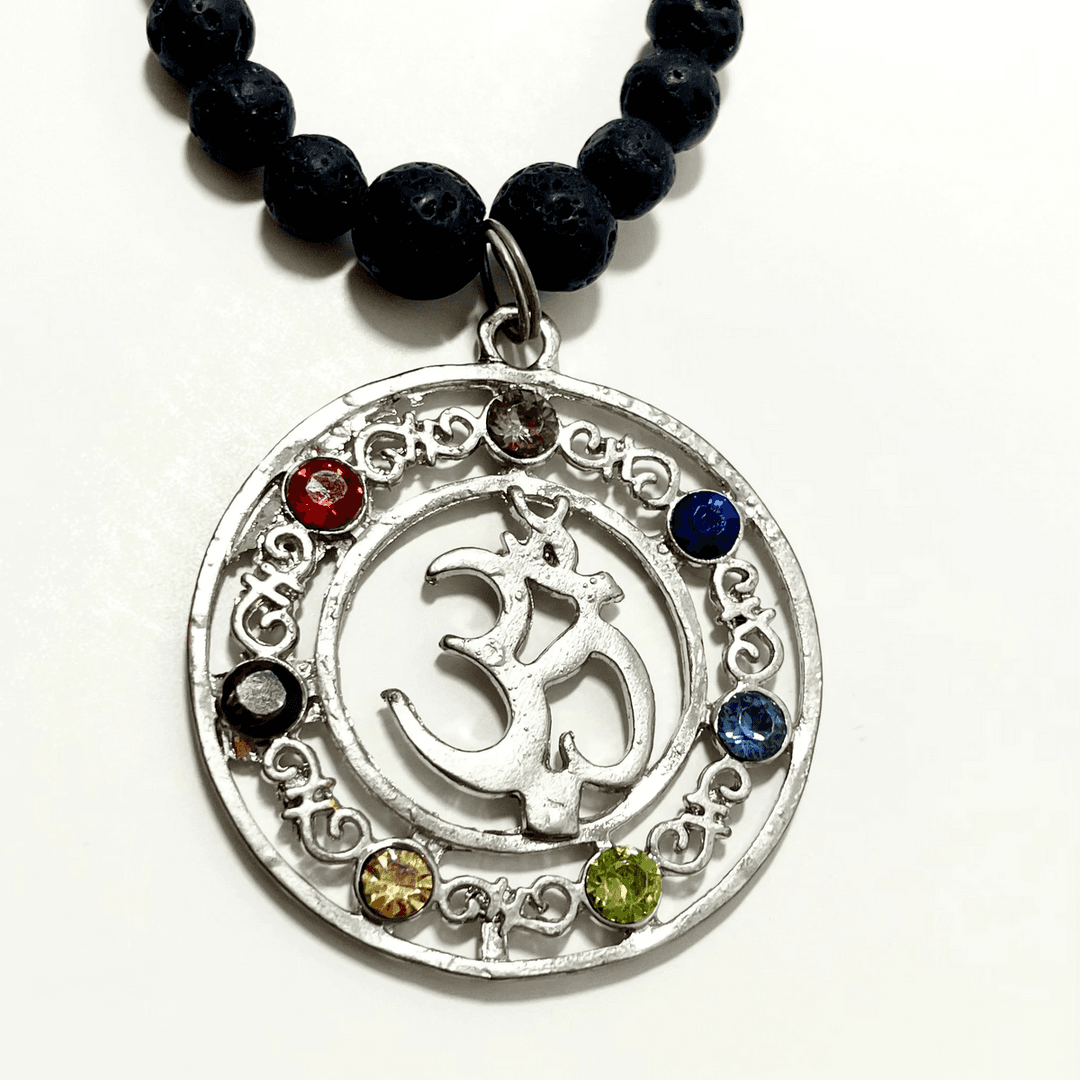 🕉️✨ Om Energy Diffuser Necklace – 23.5” Chakra Stones & Lava Beads for Aromatherapy 🌈 — photo 1