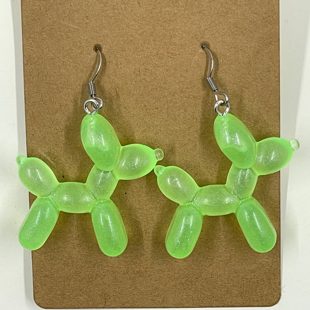 🎈🐶 Pop of Play Earrings – Lime Green Balloon Dog Resin Dangles
