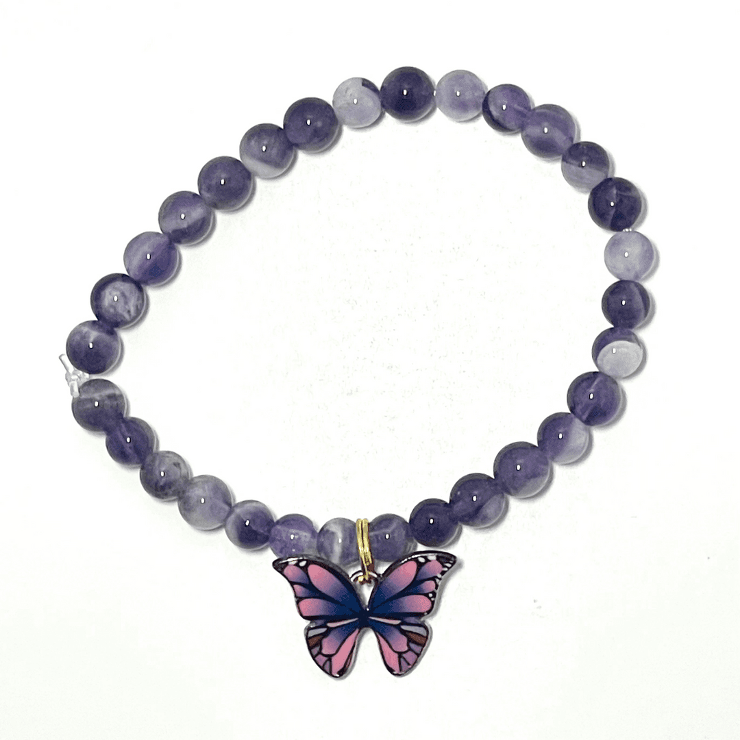π¦π Stretchy 6mm Amethyst Bracelet with Butterfly Charm β photo 1