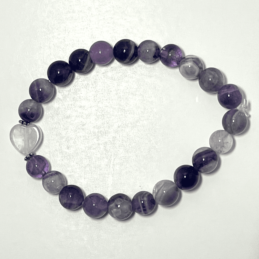 ππ Stretchy 8mm Amethyst & Rose Quartz Heart Bracelet β photo 1
