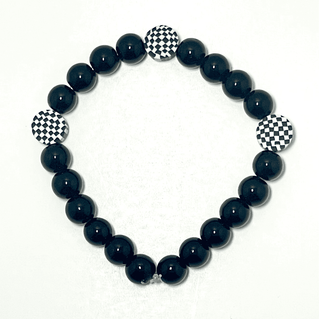 π€π€ Stretchy 8mm Checkered Onyx Ska Bracelet β photo 1