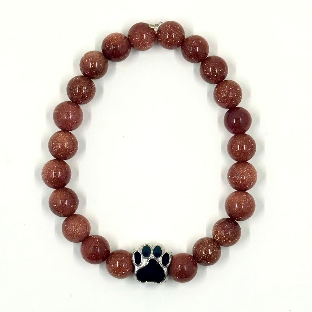 🐾✨ Stretchy 8mm Goldstone Paw Print Bracelet — photo 1