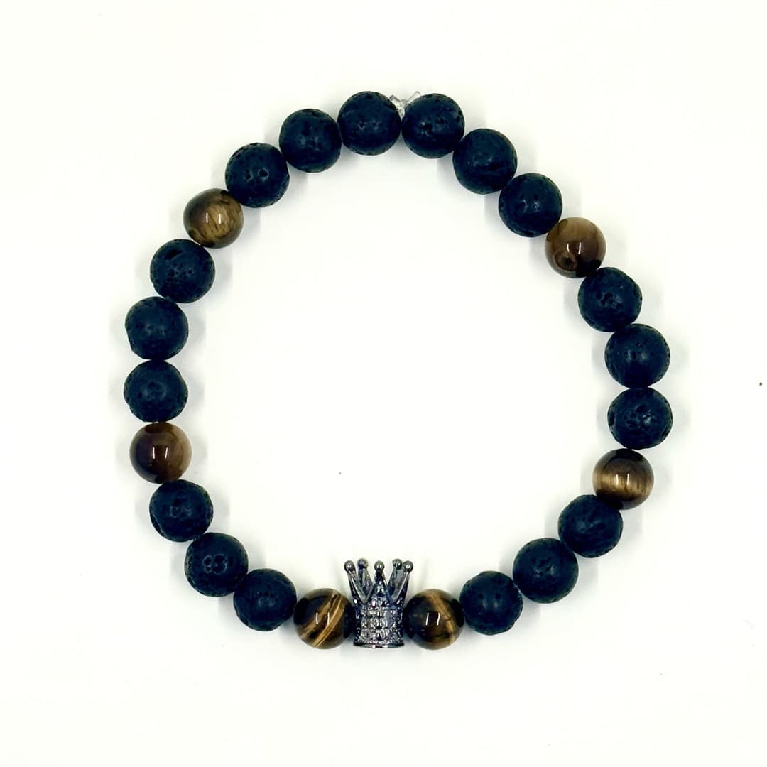 ππͺ Stretchy 8mm Lava Stone & Tiger's Eye Crown Diffuser Bracelet β photo 1