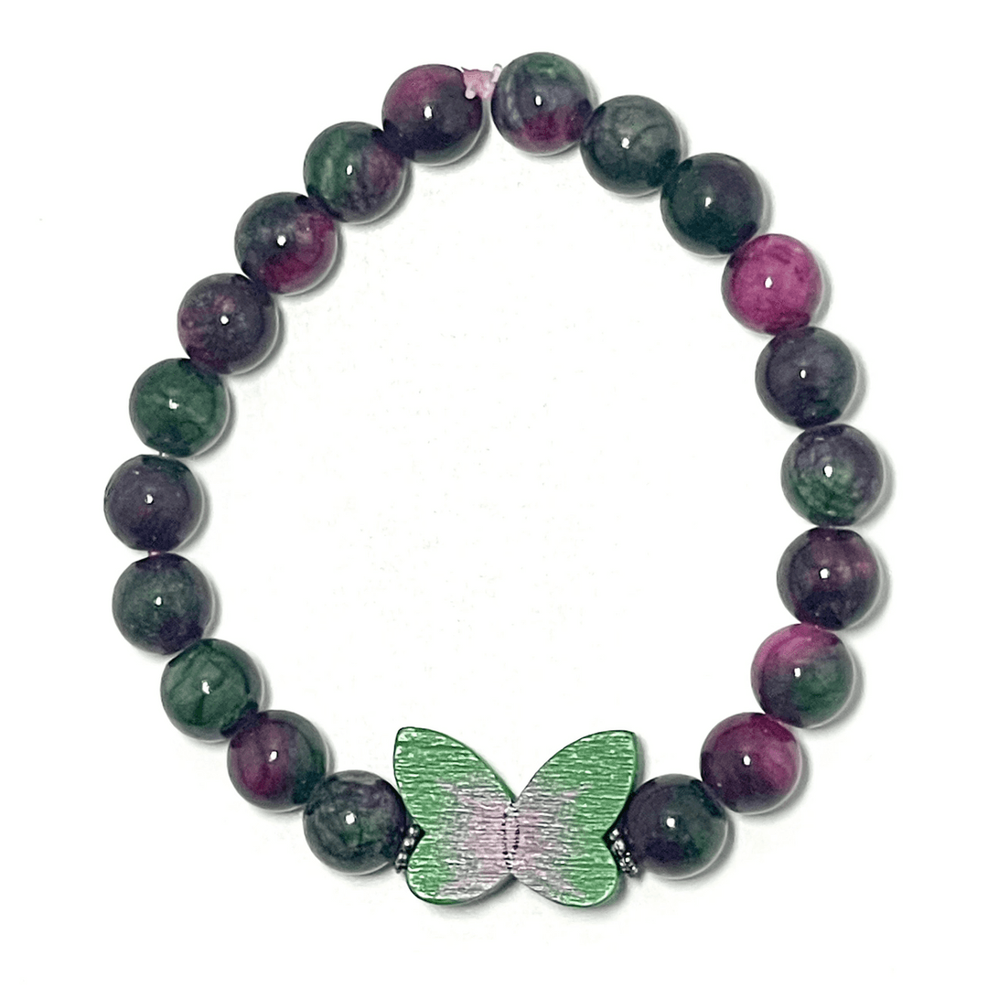 π¦π Stretchy 8mm Persian Jade & Pink Tourmaline Butterfly Bracelet β photo 1