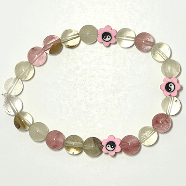🌸✨ Stretchy 8mm Pink Fluorite Yin-Yang Flower Bracelet