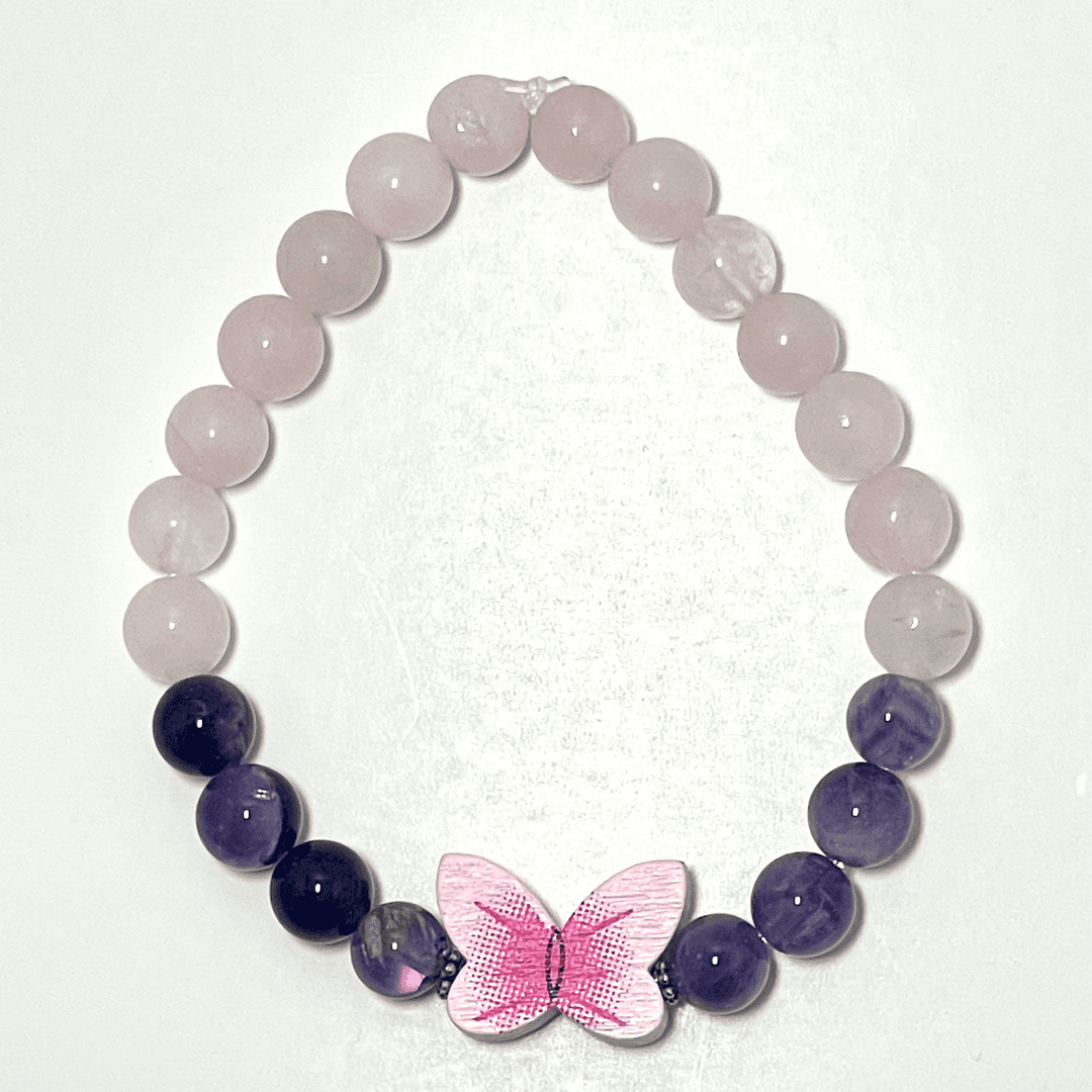 π¦π Stretchy 8mm Rose Quartz & Amethyst Butterfly Bracelet β photo 1