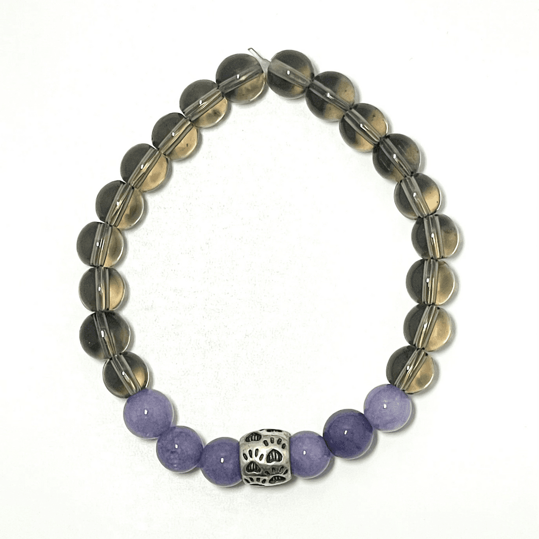 πΎβ¨ Stretchy 8mm Smoky Quartz & Angelite Paw Print Bracelet β photo 1