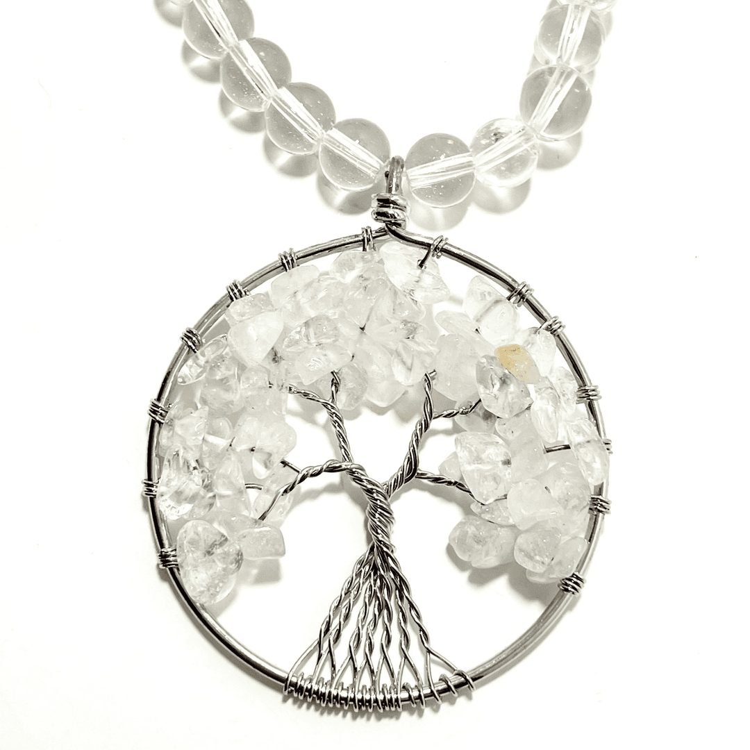 🌳🔮 Tree of Clarity Necklace – 23” Clear Quartz, Moss Agate & Steel Vibes — photo 1