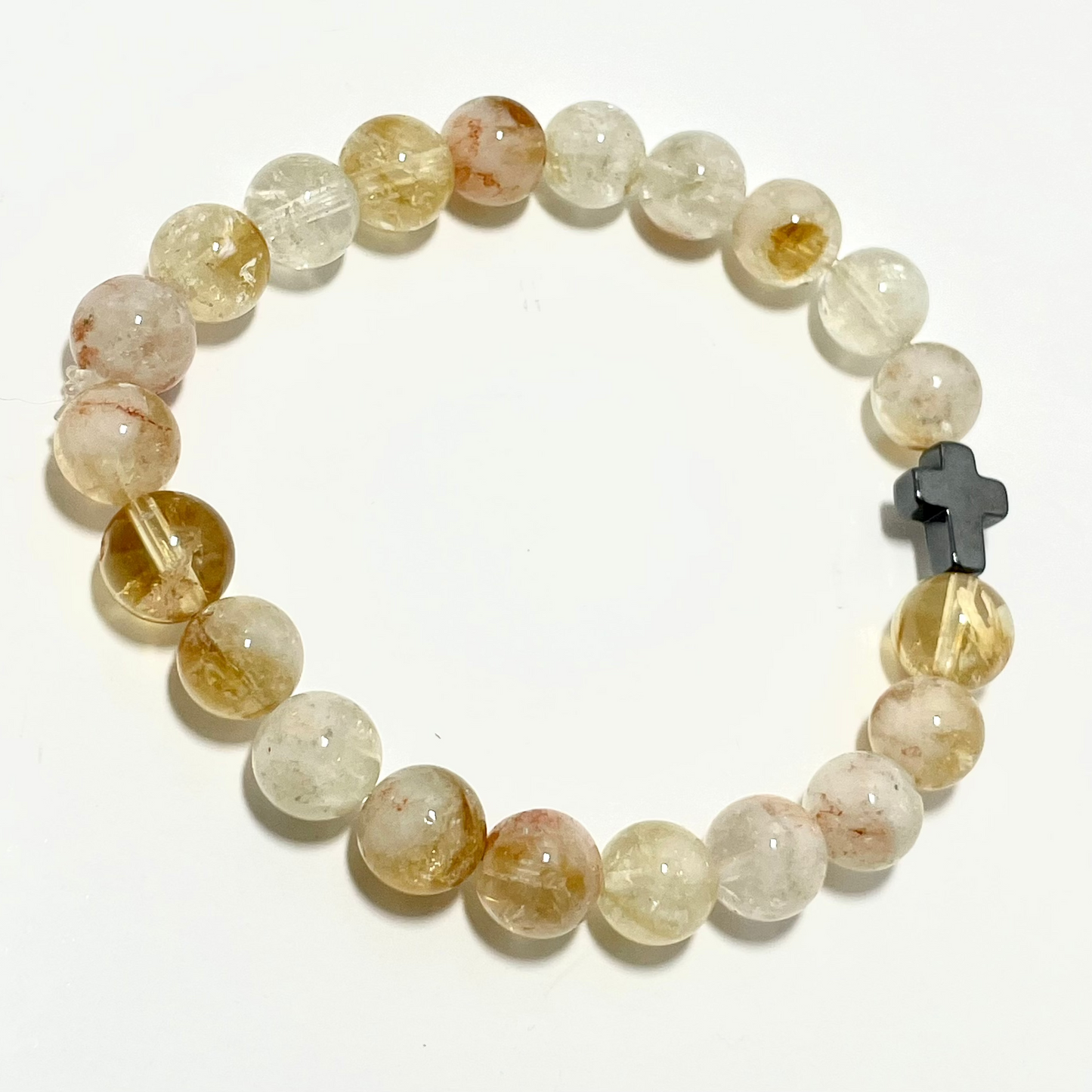 ✝️ Faithfully Rooted: 8mm Citrine Bracelet with Hematite Cross