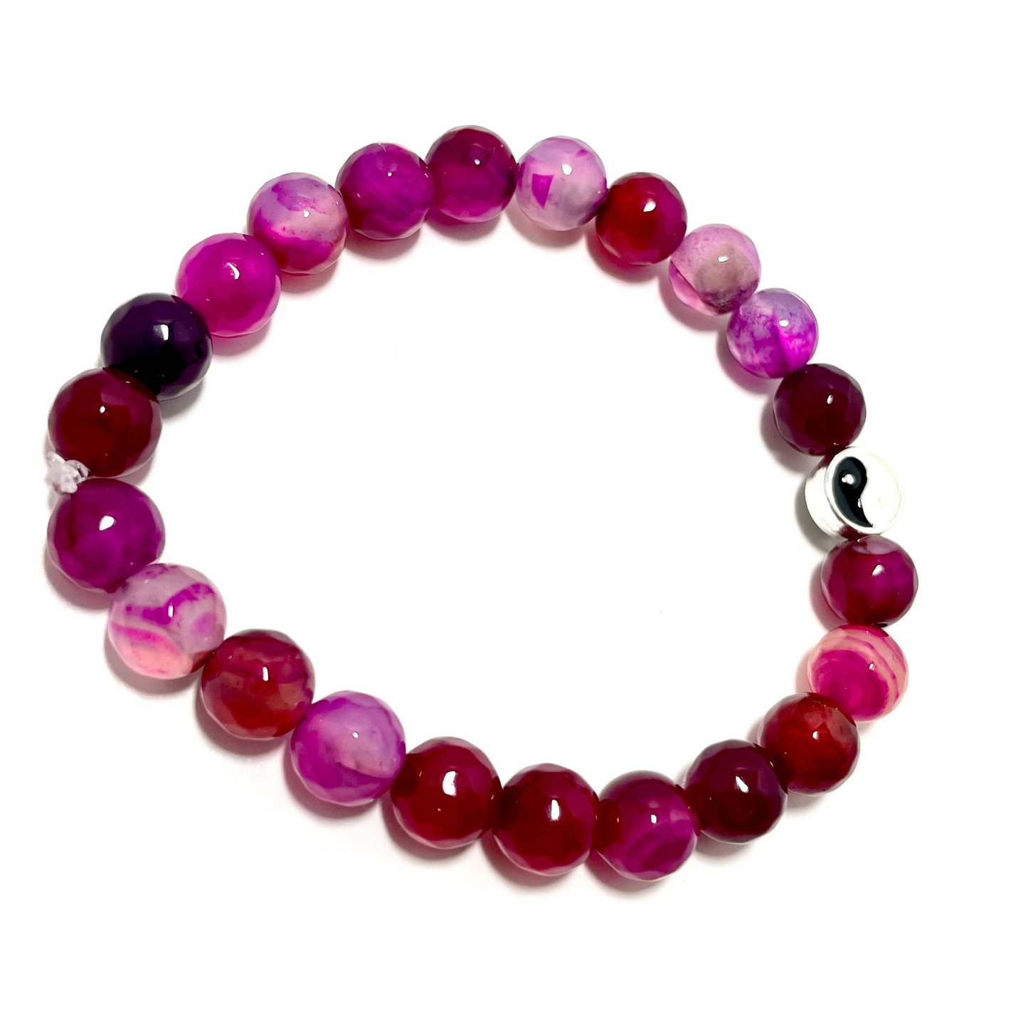 ☯️ 8mm Yin Yang Pink Agate Stretch Bracelet