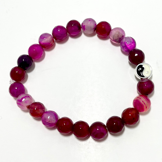 ☯️ 8mm Yin Yang Pink Agate Stretch Bracelet
