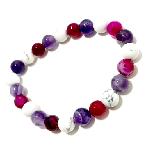 🌸 8mm Amethyst, Howlite & Pink Agate Bracelet