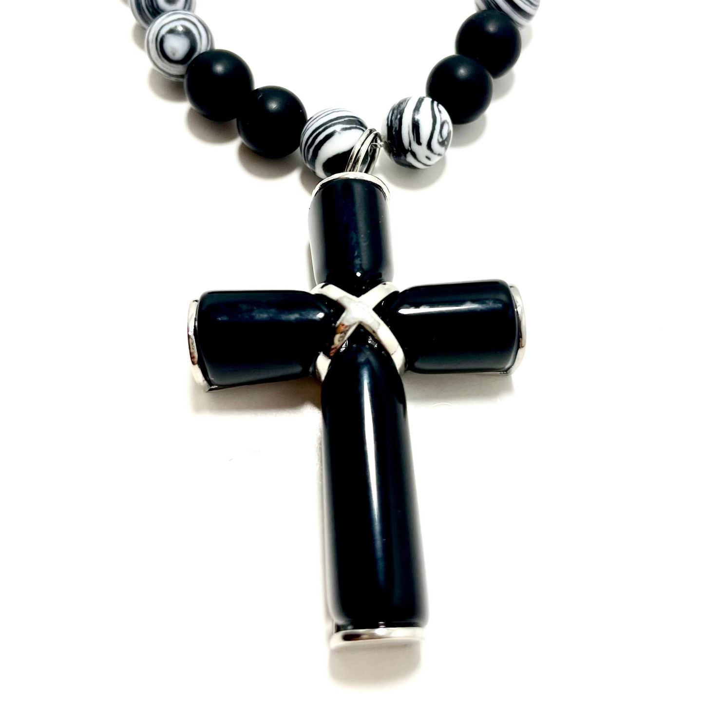 ✟ 21" Black Onyx Cross Necklace – Faithfully Rooted Collection