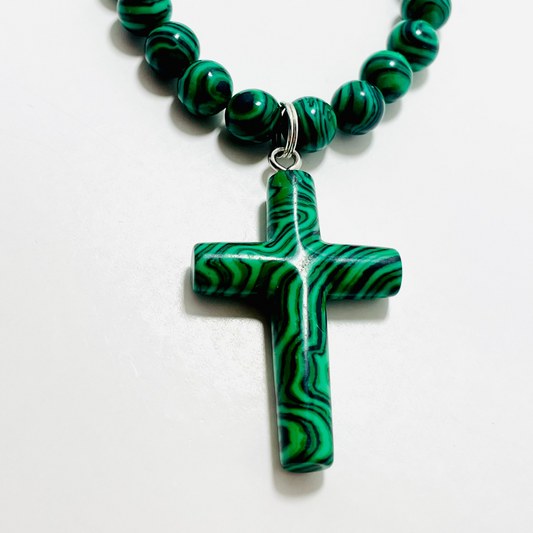✝️ Faithfully Rooted: 24.5" Malachite Cross Necklace
