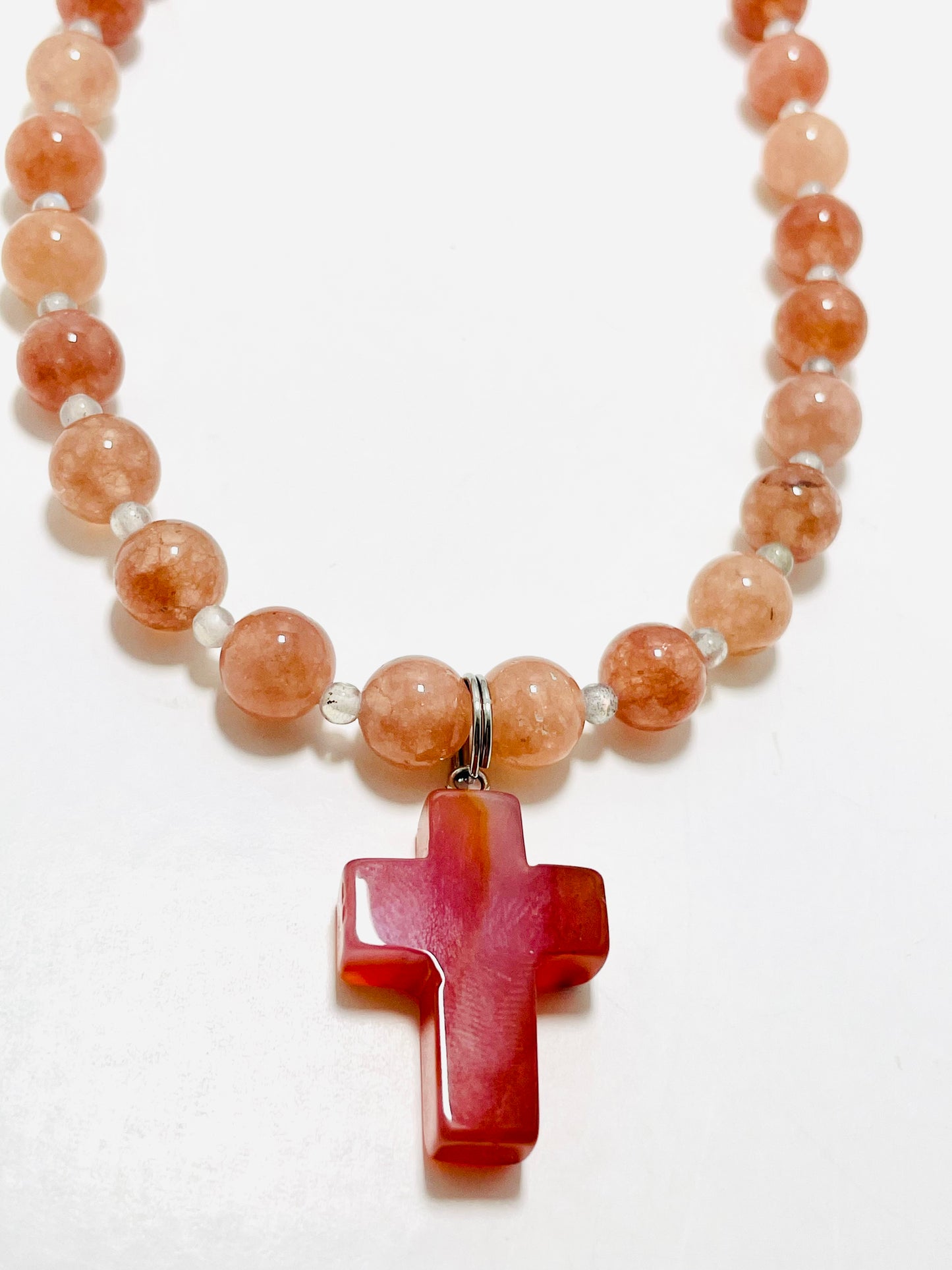 ✝️ Faithfully Rooted: 18" Sunstone & Labradorite Cross Necklace