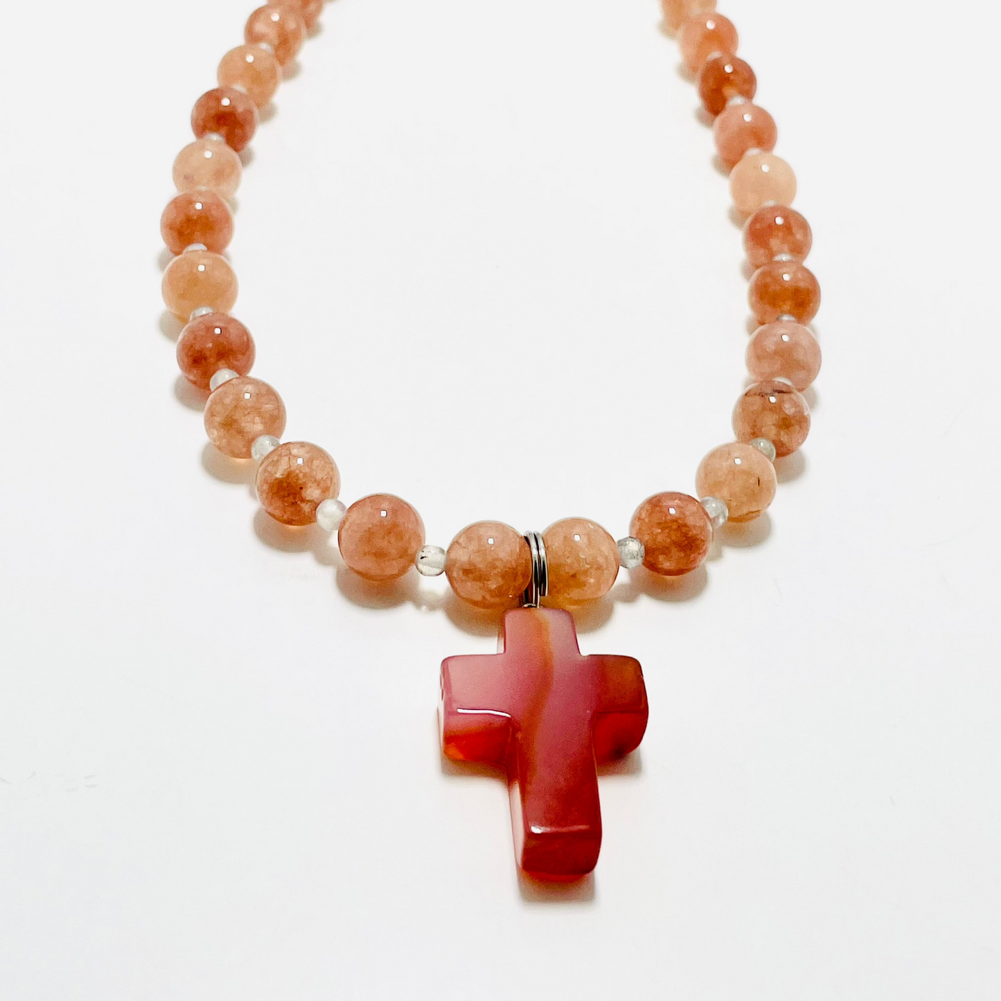 ✝️ Faithfully Rooted: 18" Sunstone & Labradorite Cross Necklace