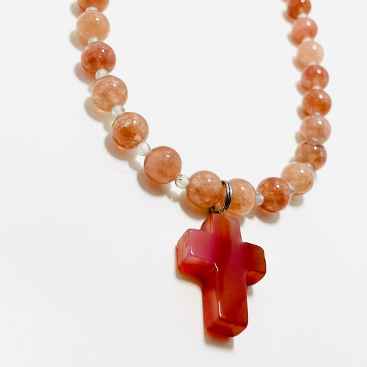 ✝️ Faithfully Rooted: 18" Sunstone & Labradorite Cross Necklace