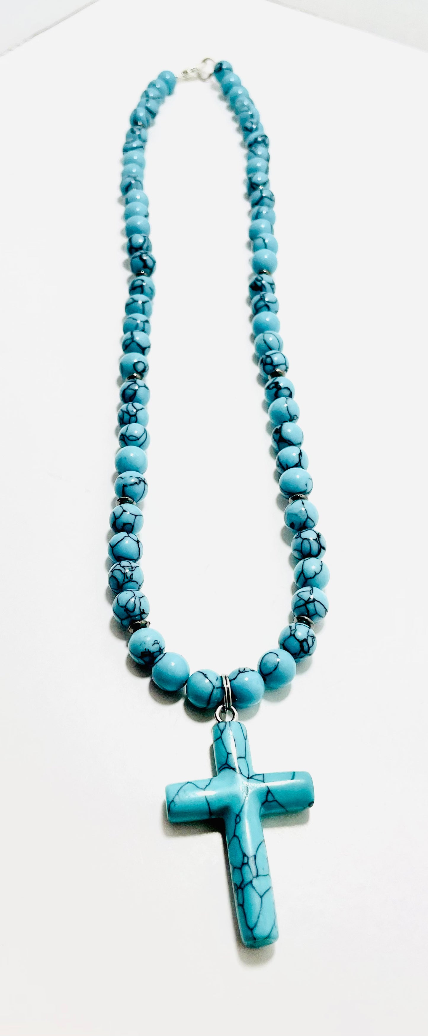 ✝️ Faithfully Rooted: 22" Turquoise Cross Necklace