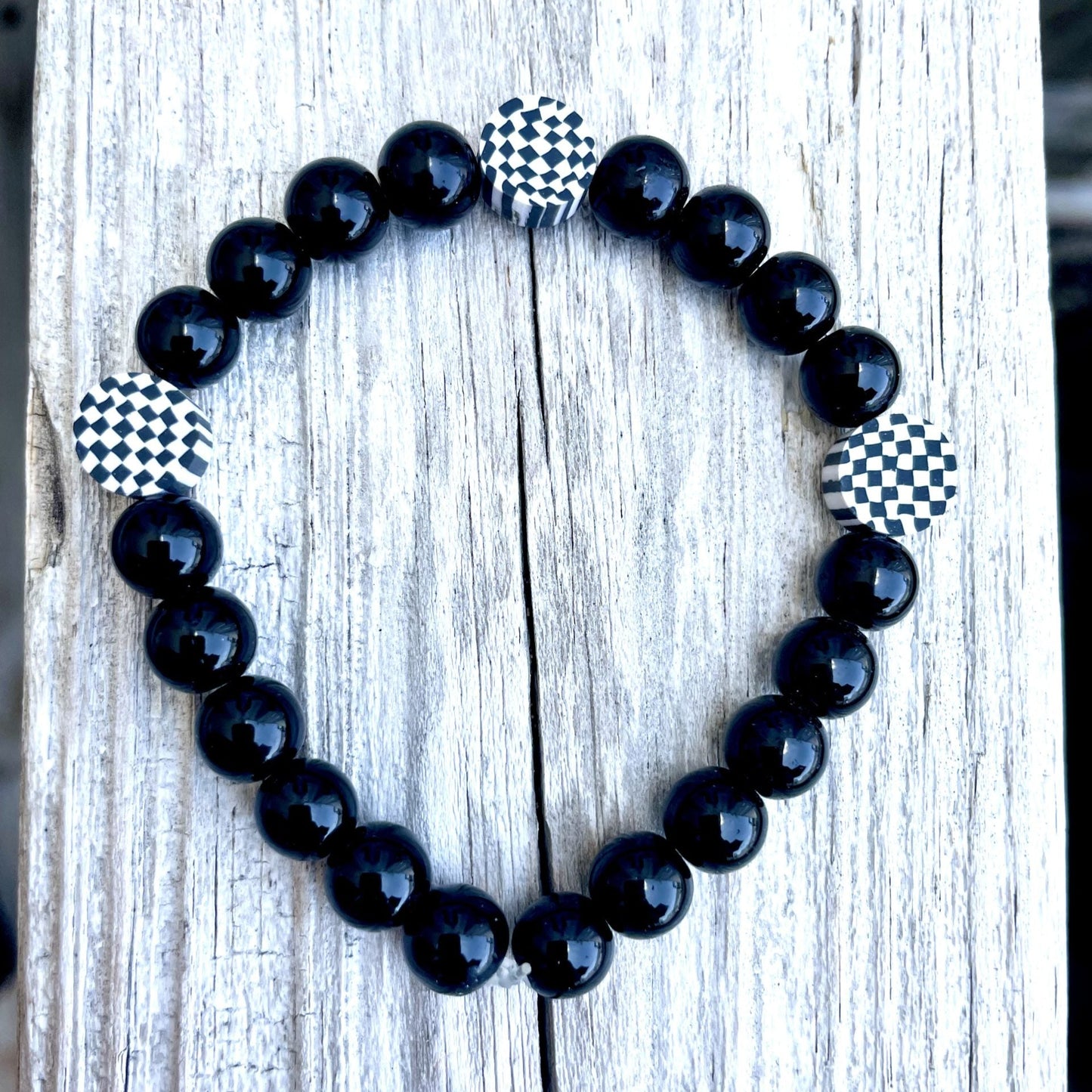 🖤🤍 Stretchy 8mm Checkered Onyx Ska Bracelet