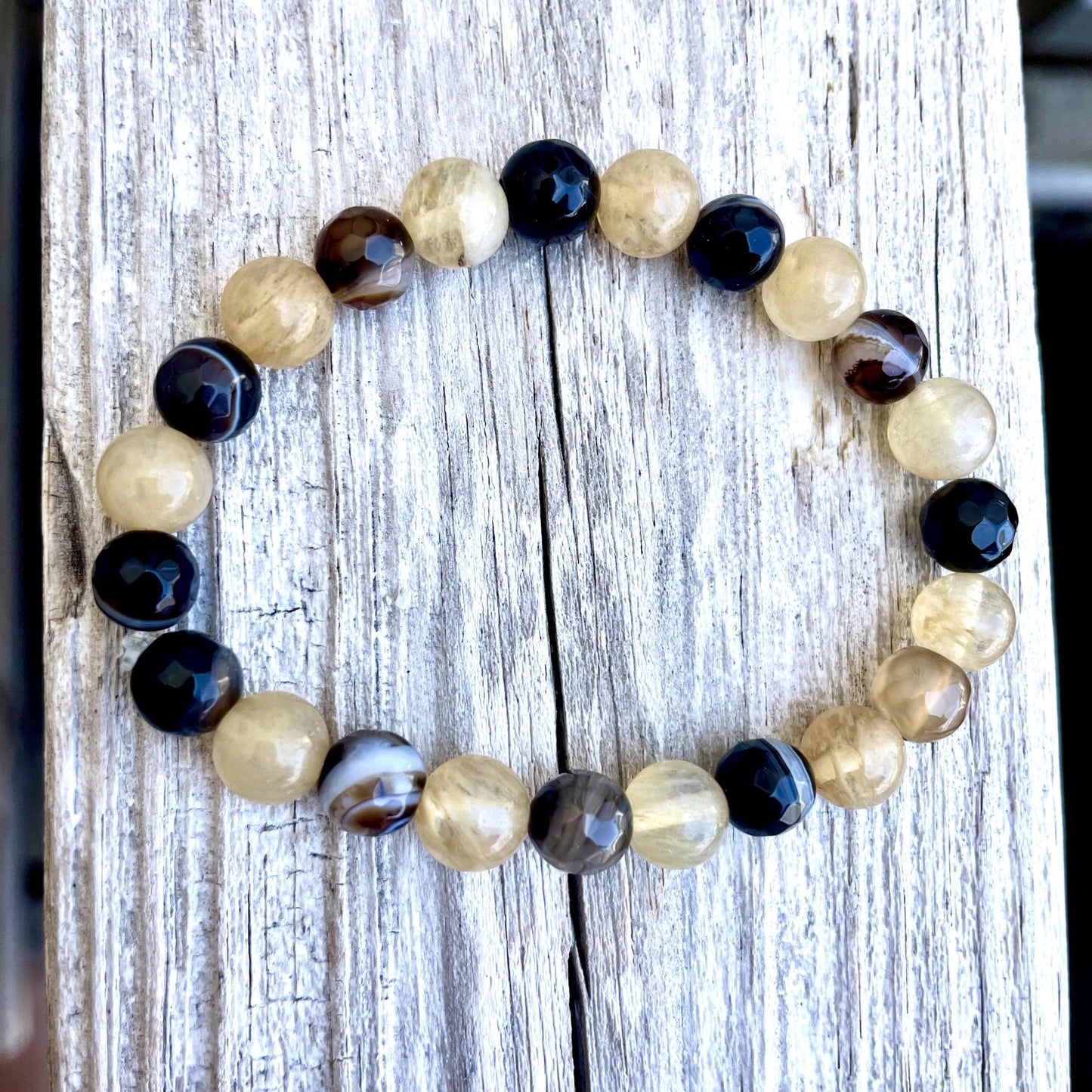 ☕✨ Stretchy 8mm Coffee Agate & Citrine Bracelet