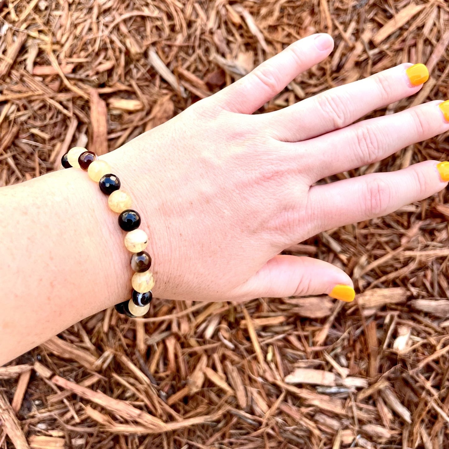 ☕✨ Stretchy 8mm Coffee Agate & Citrine Bracelet