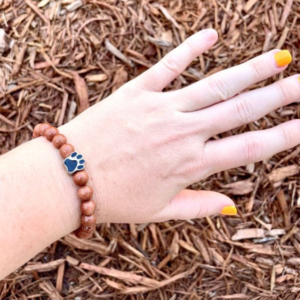 🐾✨ Stretchy 8mm Goldstone Paw Print Bracelet