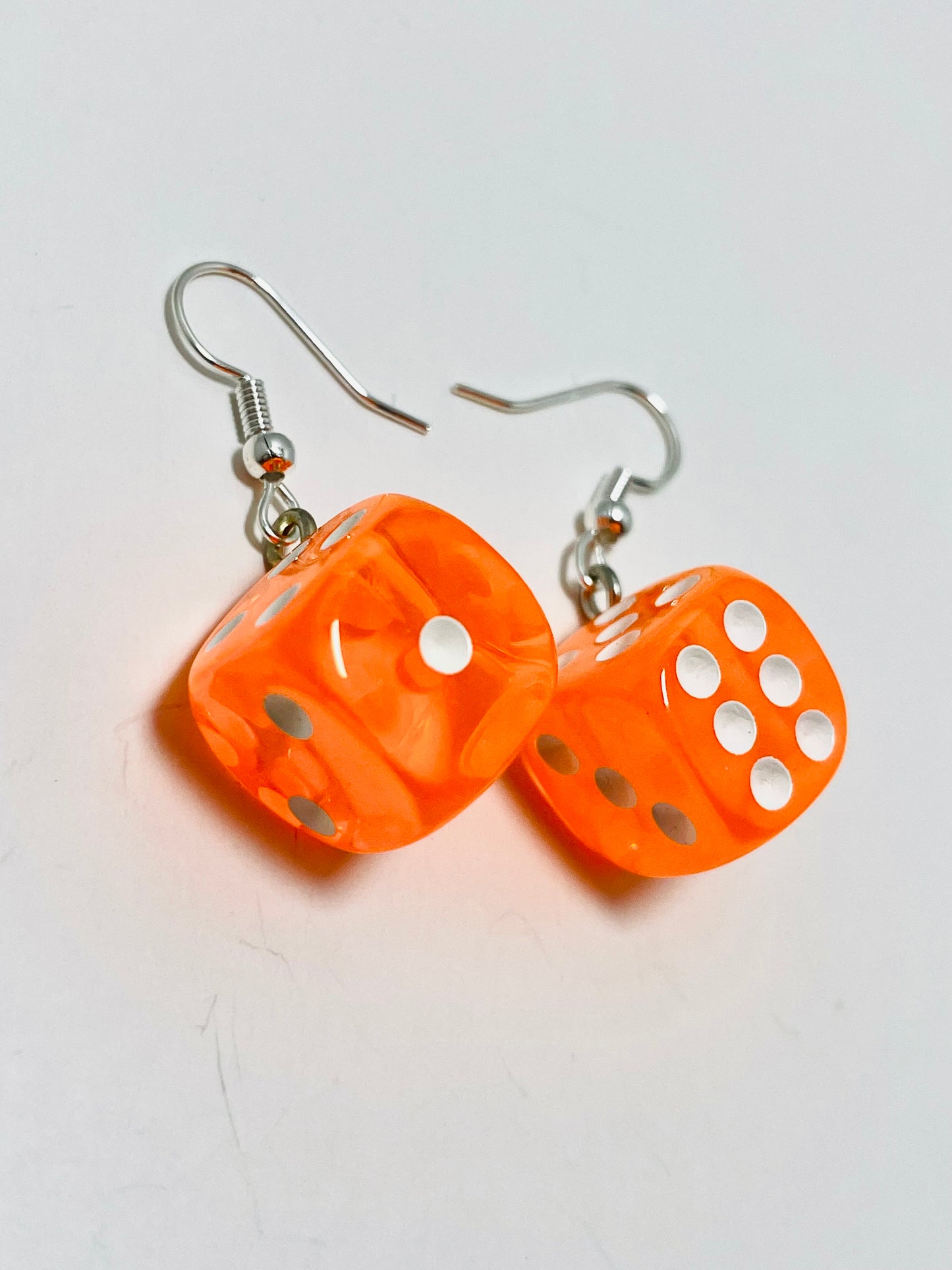 Bright Orange Resin Dice Earrings with Stainless Steel Hooks – Handmade by Mad Mellow