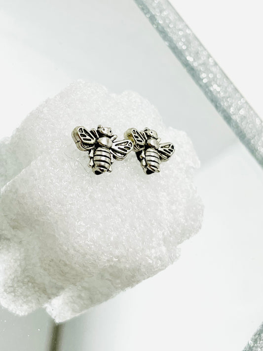 Stainless Steel Bee Stud Earrings with Hooks – Handmade by Mad Mellow | Hypoallergenic & Lightweight