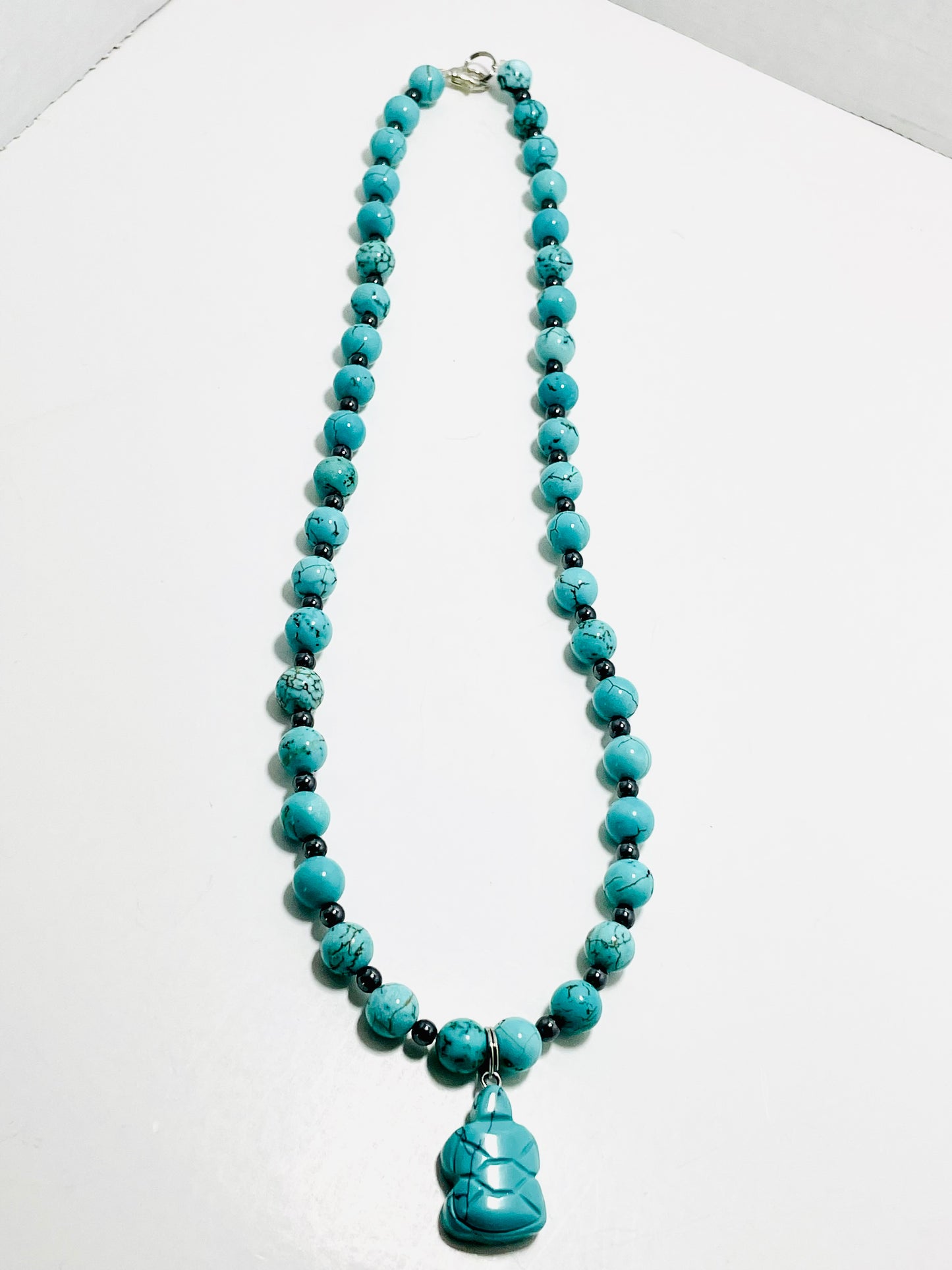 🐢🔷 Tranquil Strength Turtle Necklace – 21.5” Turquoise & Hematite Balance Vibes