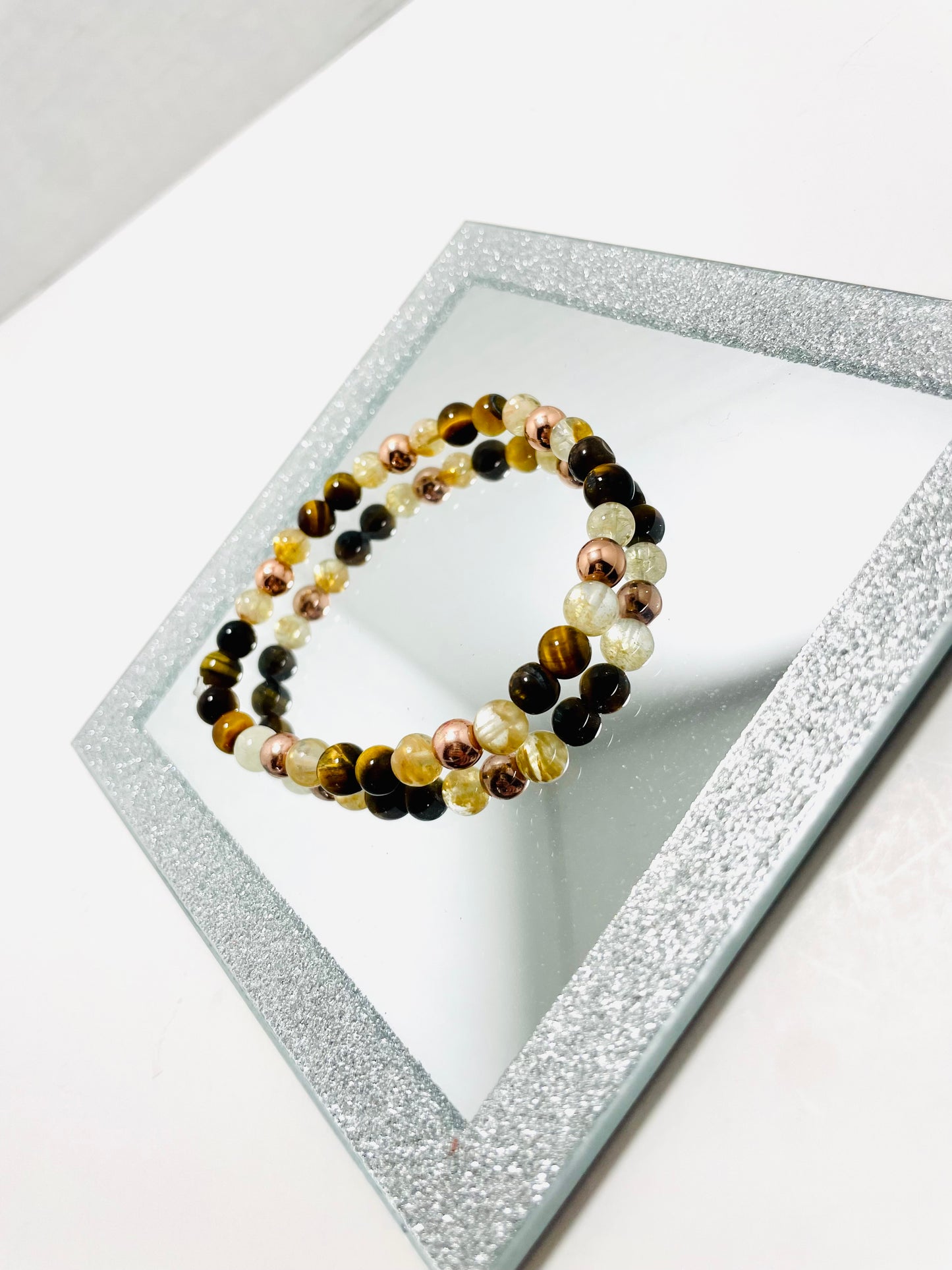 Handmade 6mm Tiger’s Eye, Citrine &amp; Rose Gold Bracelet – Mad Mellow Jewelry