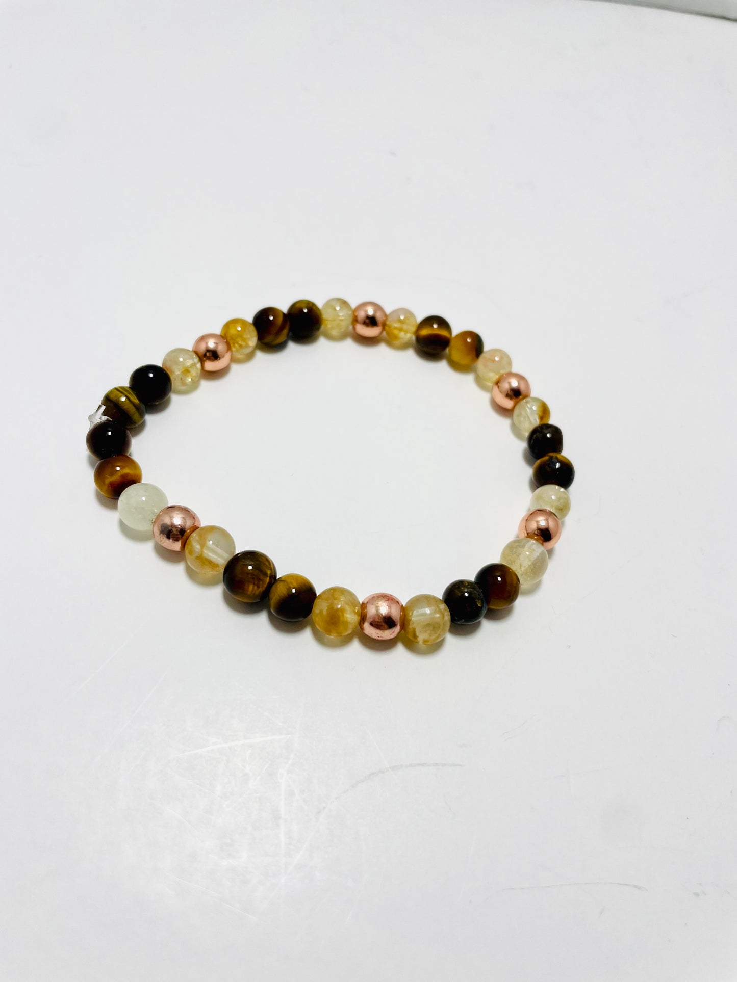 Handmade 6mm Tiger’s Eye, Citrine &amp; Rose Gold Bracelet – Mad Mellow Jewelry