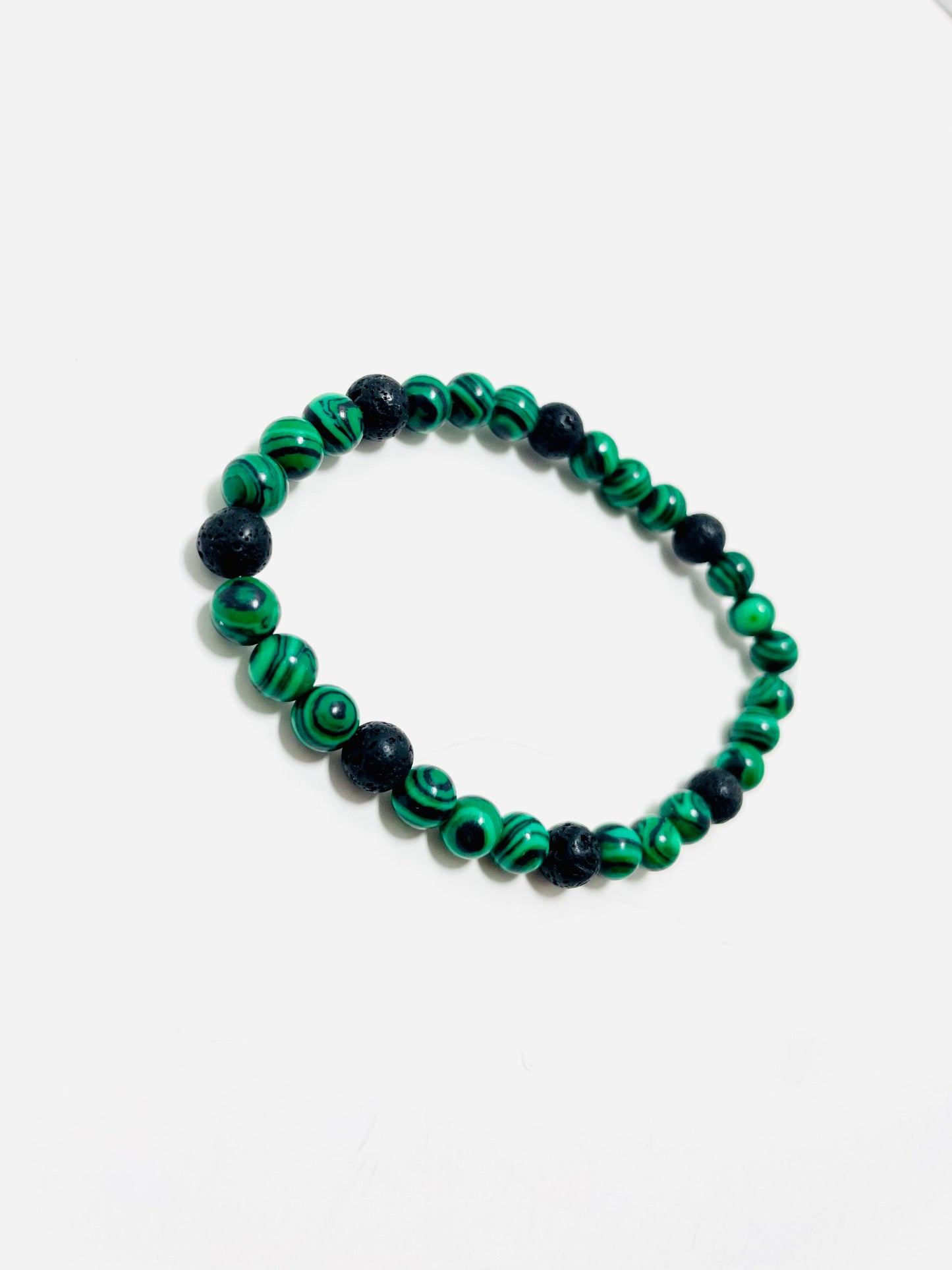 Handmade 6mm Malachite &amp; Lava Stone Diffuser Bracelet – Mad Mellow Jewelry