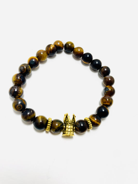 He Is King | 8mm Tiger’s Eye Bracelet with Gold Crown – Faithfully Rooted Collection