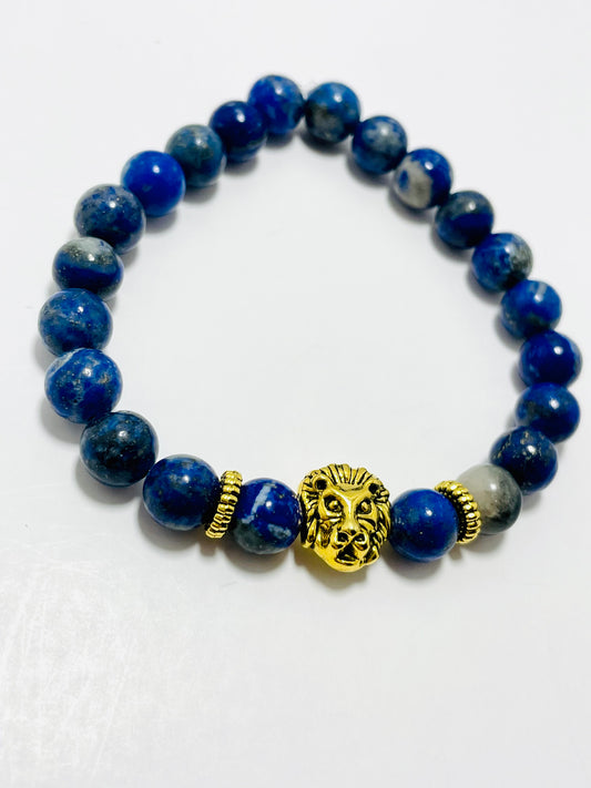 Lion of Judah | 8mm Lapis Lazuli Bracelet with Gold Lion Beads – Faithfully Rooted Collection