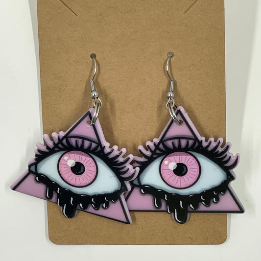 🔺👁️ Mystic Vision Earrings – Acrylic Triangle Eye Dangles