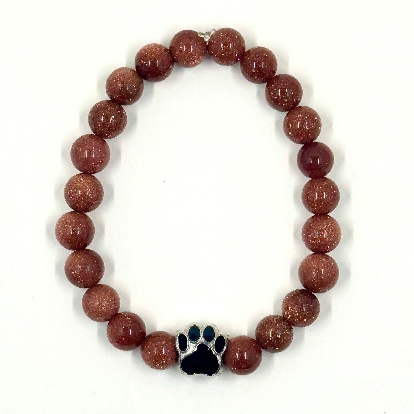 🐾✨ Stretchy 8mm Goldstone Paw Print Bracelet