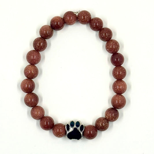 🐾✨ Stretchy 8mm Goldstone Paw Print Bracelet