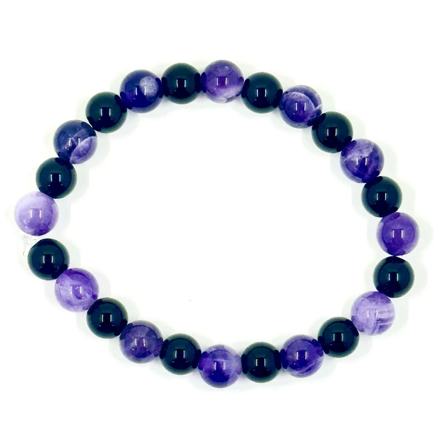 💜🖤 Stretchy 8mm Amethyst & Black Onyx Bracelet