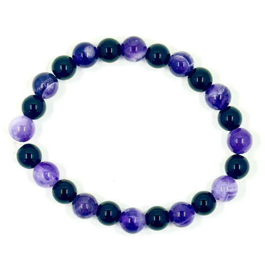💜🖤 Stretchy 8mm Amethyst & Black Onyx Bracelet