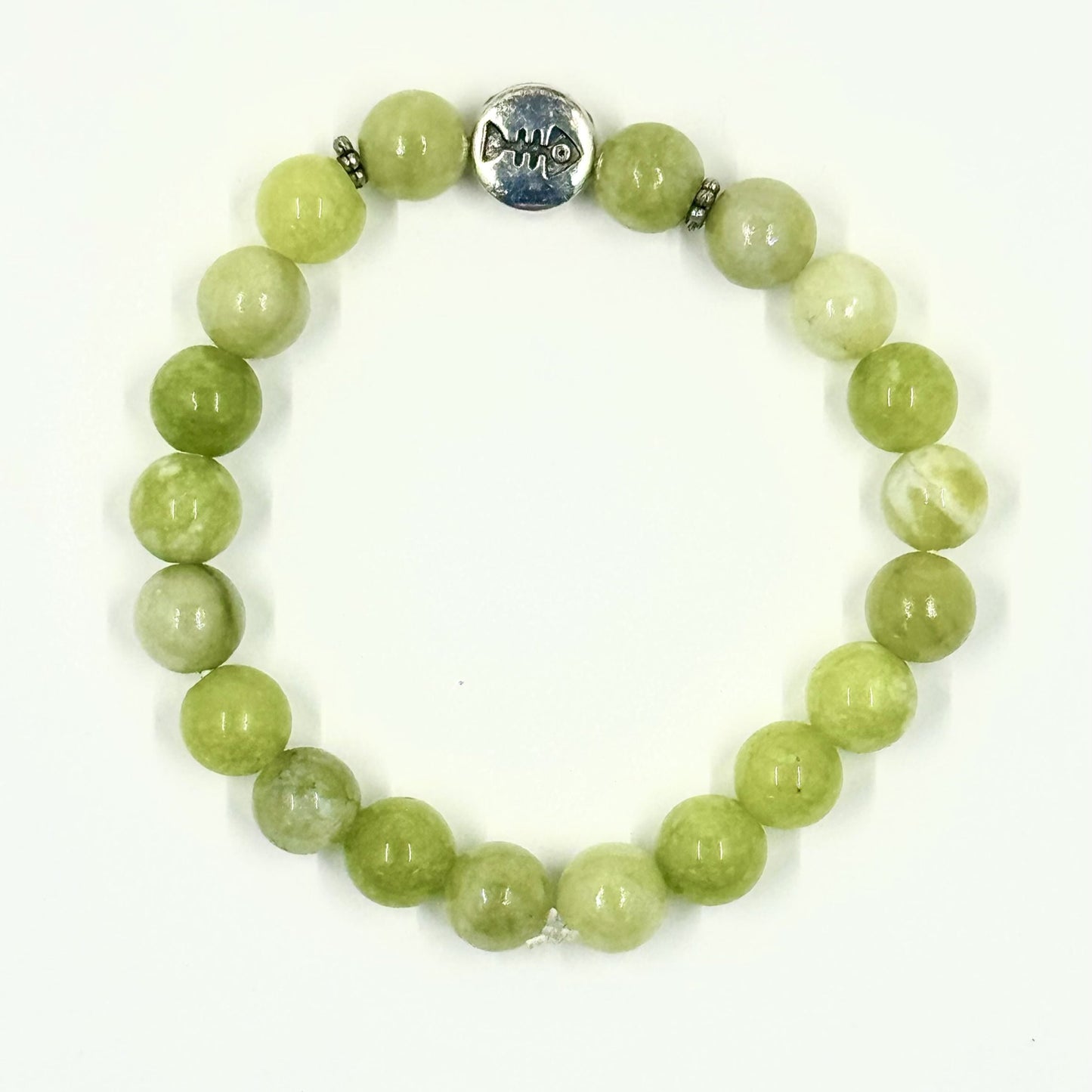🐾💚 Stretchy 8mm Peridot Cat/Fishbone Bracelet