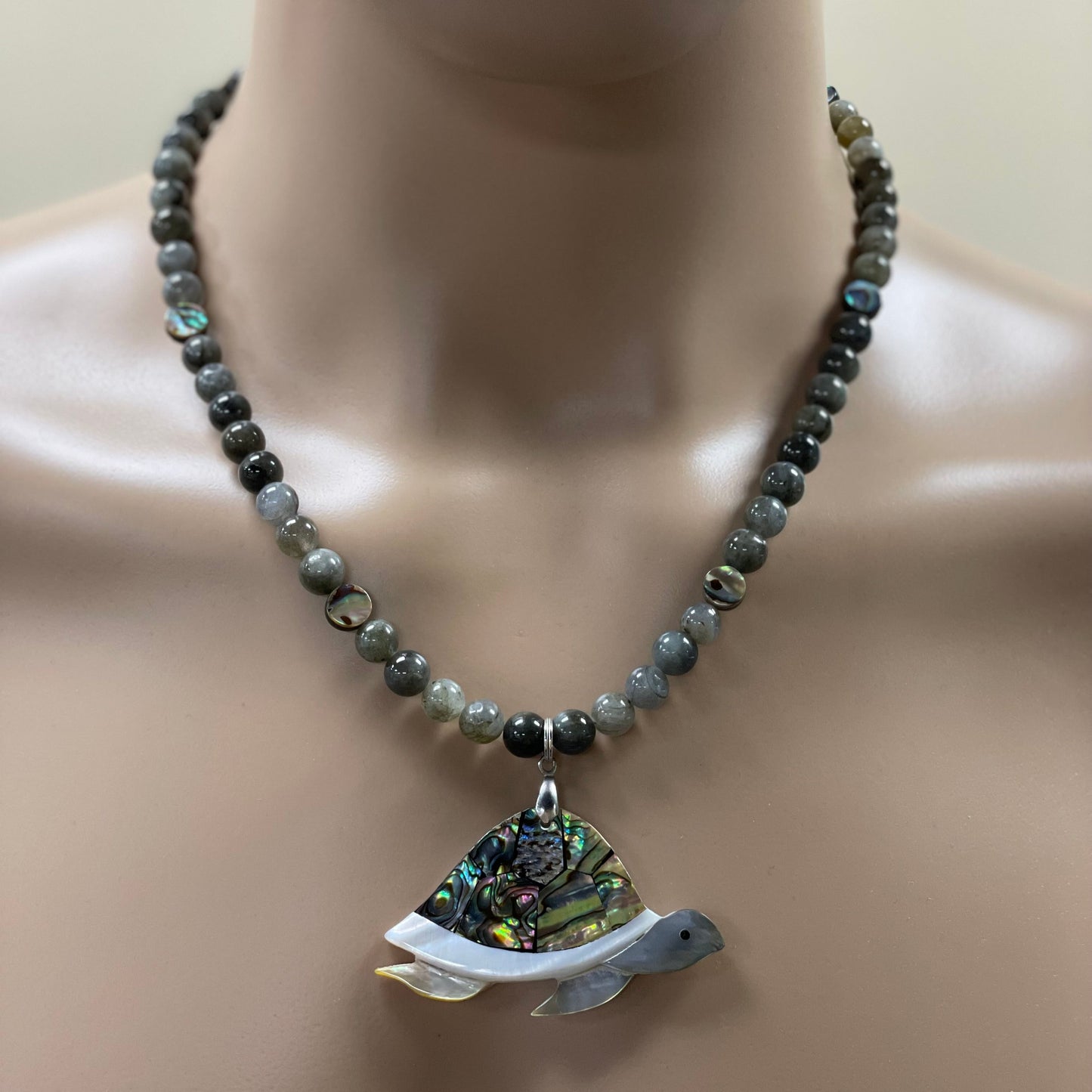 🐢🌊 Abalone Turtle Vibes Necklace – 21.5” w/ Labradorite & Shell Beads 🐚✨